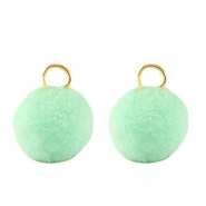 Pompom charm with loop 10mm - Gold-mint green